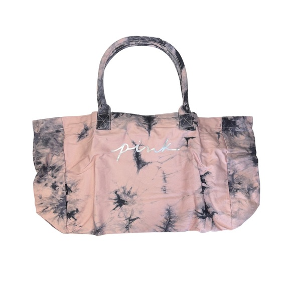 PINK Victoria's Secret XL Pink Marble Tye-Dye Logo Canvas Tote Bag - Picture 8 of 15
